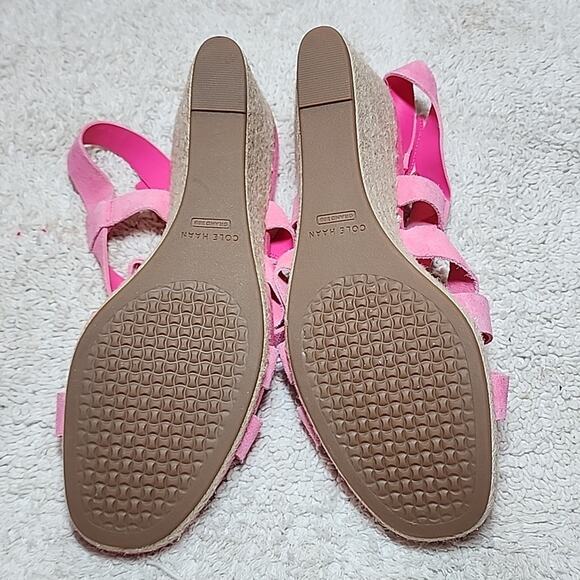 COLE HAAN CRYSTAL WEDGE SANDAL 7MM NEON FUSIA LEATHER ESPADRILLES LADIES 11 NWOB - Picture 11 of 16